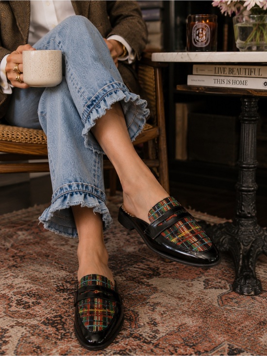 Betsey Johnson Shoes - Betsey Johnson Plaid Patent Loafer Mule Colorful Preppy Slip On Flats 8.5